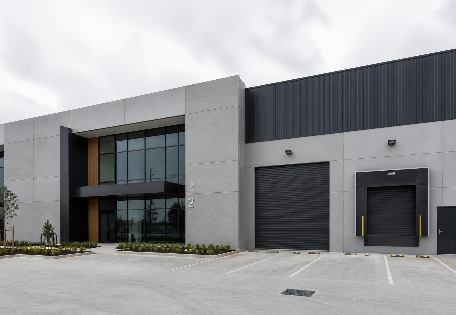 Exterior of a modern commercial warehouse and office